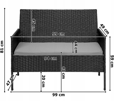 Комплект садових меблів з техноротанга eHokery Magnolia, чорний, 4 предмети