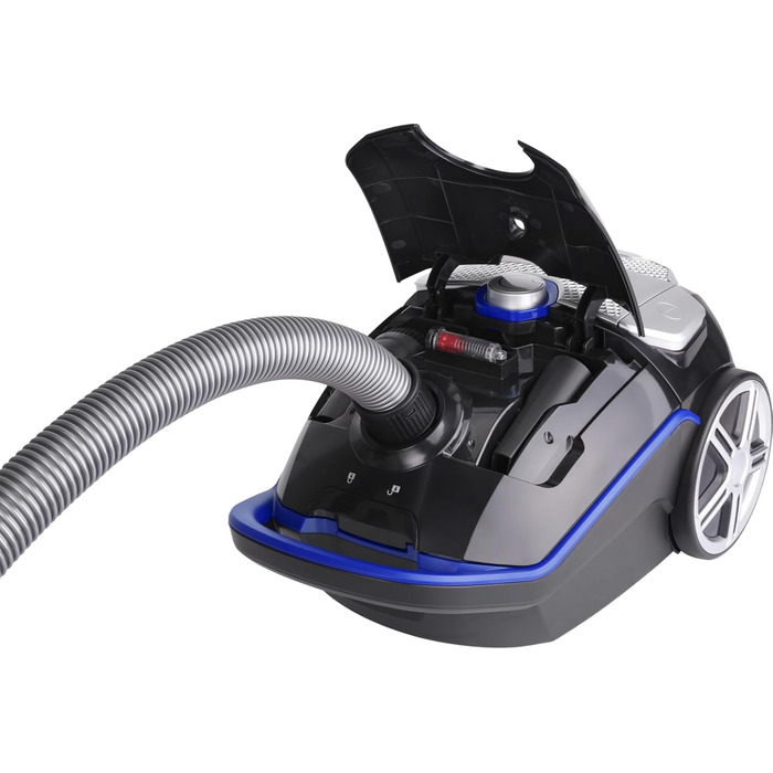 Пилсос Fakir Blue Vac Power TS 721 з мішком, 800 Вт, з кабелем, HEPA фільтр H14, тихий двигун 69dB(A), мішок 3л, радіус дії 12м, чорний/блакитний