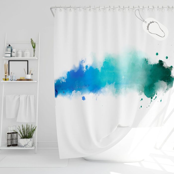 Шторка для душу Drophop Textile 120x200 см, блакитно-бірюзово-зелена, Petrol, градієнт кольору, 100% поліестер, з вантажним краєм, непрозора, водонепроникна, пральна, з антигрибковим покриттям, з 12 нержавіючих кілець