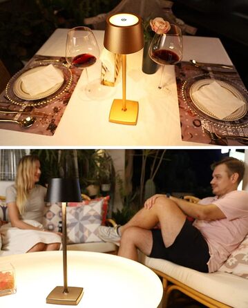 Настільна лампа бездротова 2 шт. (золота), IP54, 6000mAh, повна цинкова сплава, регулювання яскравості, для дому та бізнесу