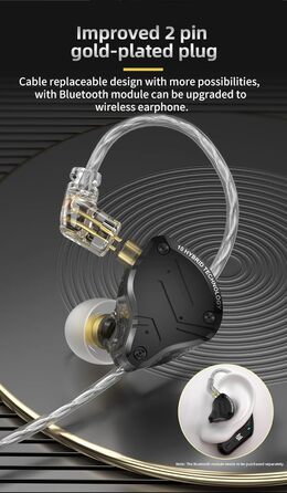 Навушники-вкладиші KZ ZS10 Pro, чисті баси, шумозаглушення, знімний кабель, чорний