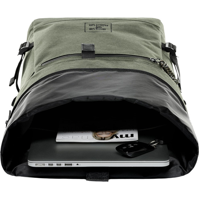 Рюкзак SONS OF ALOHA Рюкзак KANE Roll-Top Messenger Backpack XL Large - ПЕТ перероблений, водовідштовхувальний - Туристичний рюкзак Відділення для ноутбука 15 дюймів оливковий