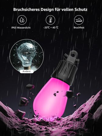 Lepro LED гірлянда для зовнішнього використання 30м, RGB+тепле біле світло, Wi-Fi, керування через додаток, сумісна з Alexa/Google, IP65, AI-дизайнер світла, 30 LED, без пульта