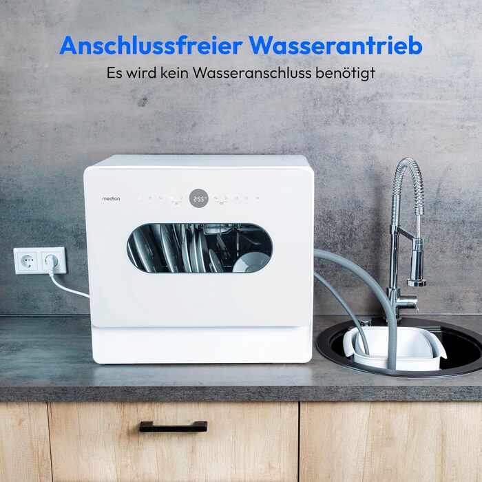 MINI посудомийна машина MEDION DWT51 (біла, зі скляними дверцятами, 5 комплектів посуду, таймер, без підключення до води)