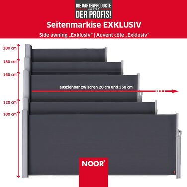 Сонцезахисна бічна маркіза NOOR EXKLUSIV 100x350 см, антрацит, непрозорий вітрозахист для балкона, тераси та саду, висувний, водовідштовхувальний, з кріпленнями