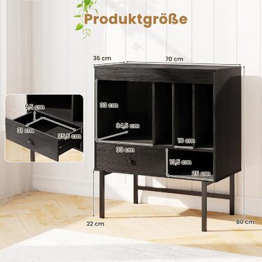 Підставка для програвача COSTWAY з місцем для зберігання вінілу, з відкритими полицями, тримачами для платівок та ящиком, дерев'яний тумбочка для музичної кімнати та вітальні, 70 x 36 x 80 см (білий/чорний)