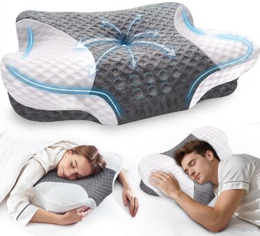 Ортопедична подушка для шиї з Memory Foam - ергономічна подушка для голови проти болю в шиї, регульована за висотою для тих, хто спить на боці, з дихаючим чохлом для здорового сну, білий, 60 x 35 см