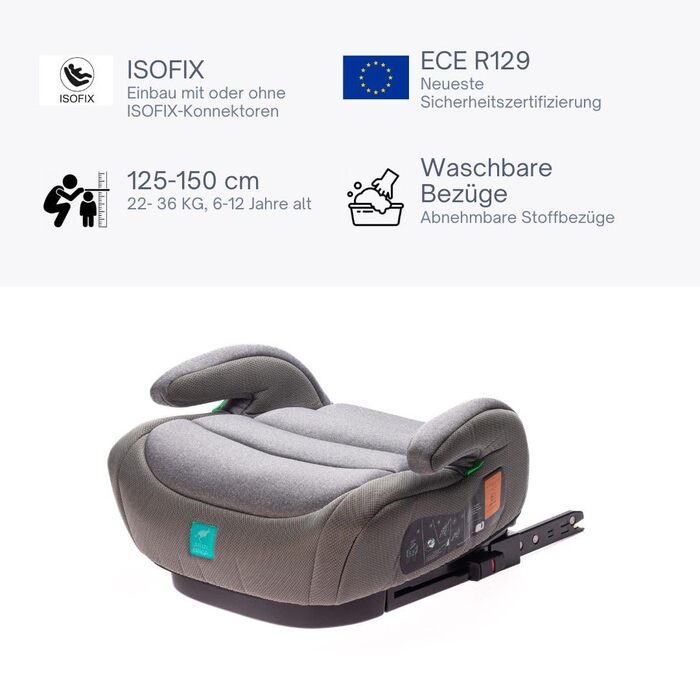 Міське сидіння Kanga Wombat Бустер Автомобіль Дитяче Isofix 125-150 см Група 3 (світло-сірий)