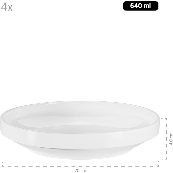 Серії Vada, сучасний набір тарілок для 4 осіб у надійній гастрономічній якості, обідній сервіз із 12 предметів у скандинавському дизайні, міцна порцеляна, глянцевий білий