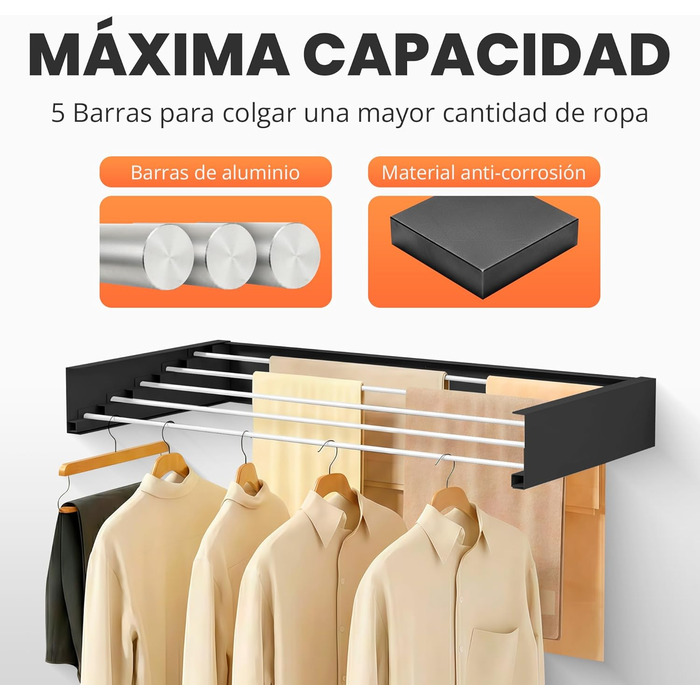 Настінна сушарка для білизни JUPPLIES - розкладна, 120 см, з нержавіючої сталі, 30 кг, для дому та вулиці, білий колір