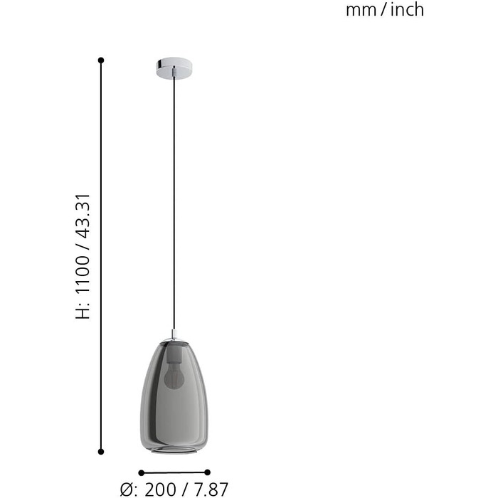 Підвісний світильник EGLO Alobrase, підвісний світильник з 5 полум'ям, підвісний світильник з металу в хромі та випарному склі в чорно-прозорому кольорі, світильник для їдальні підвісний, цоколь E27, Ø 54 см (підвісний світильник 1-полум'я Ø 20 см)