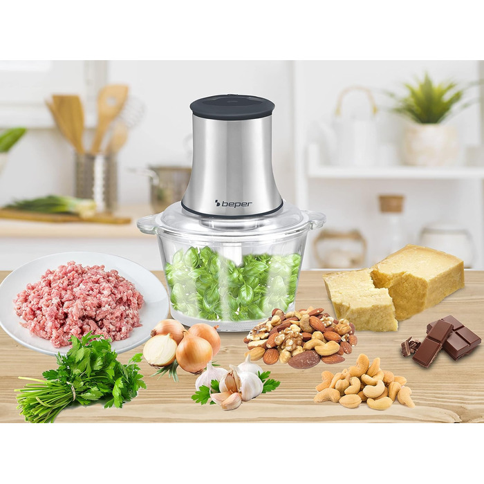 Кухонний комбайн Beper P102ROB001 зі скляною чашею, сірий/чорний