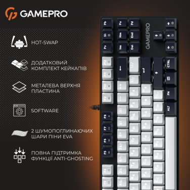 Дротова механічна клавіатура GamePro Genesis Metallic (MK110B) 87% Red switches