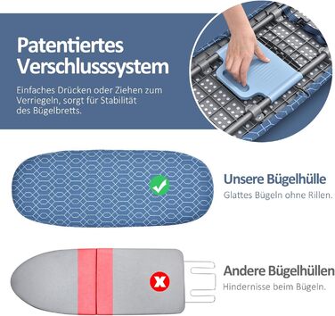 Розкладний стіл KINGRACK Прасувальна дошка з 2 термостійкими чохлами, не ковзає, 382 см, синій і сірий
