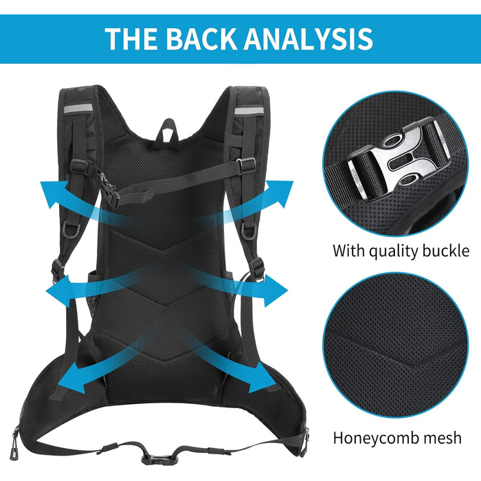 З водяним міхуром 2 л, легкий нейлоновий гідратаційний пакет, спорт на свіжому повітрі, водний рюкзак для їзди на велосипеді, бігу, їзди на велосипеді, піших прогулянок, скелелазіння (Блакитне озеро)
