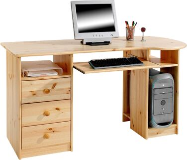 Комп'ютерний стіл Стіл для ПК, масив сосни натуральний лакований з висувними ящиками
