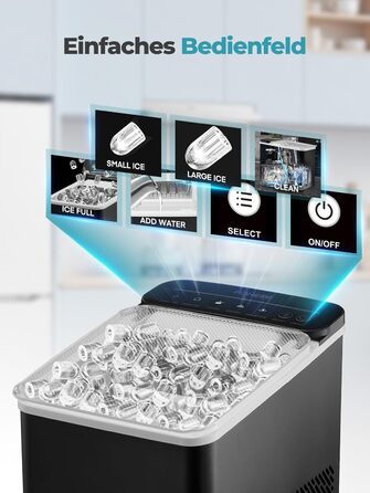 Льодогенератор Fohere портативний самоочисний, 14 кг/24 год, 2 розміри льоду, компактний, чорний - для дому, бару, офісу, кемпінгу