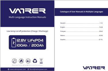 Літієва батарея VATRER POWER LiFePO4 12V 100AH з низькотемпературною відсічною літієвою батареєю 100A BMS 5000 1280 Вт для автофургонів, кемпінгу, човнів, сонячних домашніх систем 12V100Ah