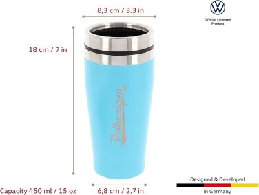 Термокружка Volkswagen BRISA Collection GTI, 450 мл, чорний/турквіс, з нержавіючої сталі, подвійні стінки