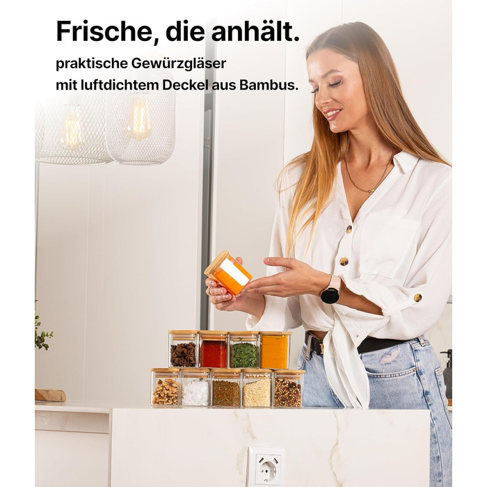 Набір скляних баночок для спецій Deco haus® з дерев'яними кришками (10 шт.) - Набір контейнерів для спецій, баночки для приправ