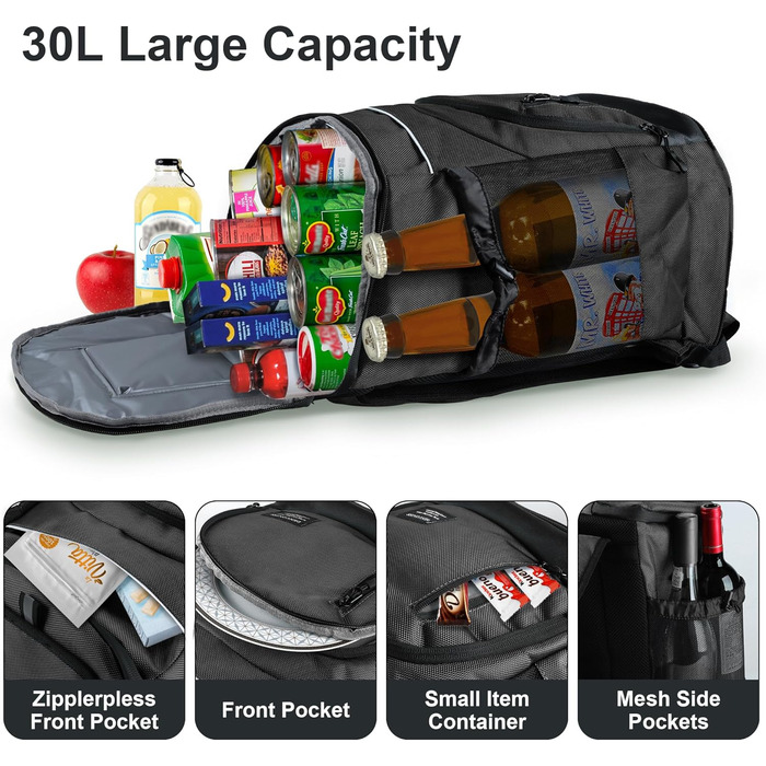 30L Рюкзак-холодильник великий, витримує протікання, ізольований рюкзак для пікніків для чоловіків та жінок, термосумка для пляжу, кемпінгу, відпочинку на природі, риболовлі, зелений (чорний)