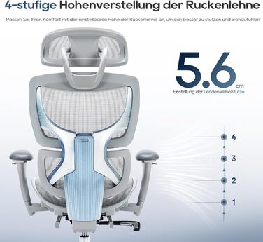 Органічний офісний крісло Colamy з підніжкою, 3D-підлокітниками, підголовником, підтримкою попереку та дихаючою сіткою – крісло для офісу та дому (Сірий)