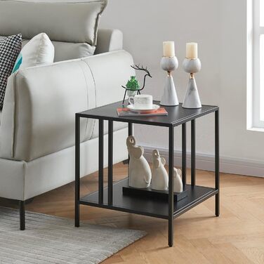 Приставний диванний стіл Kumlinge з 3 полицями, мінімалістичний дизайн, 45x45x47 см, чорний