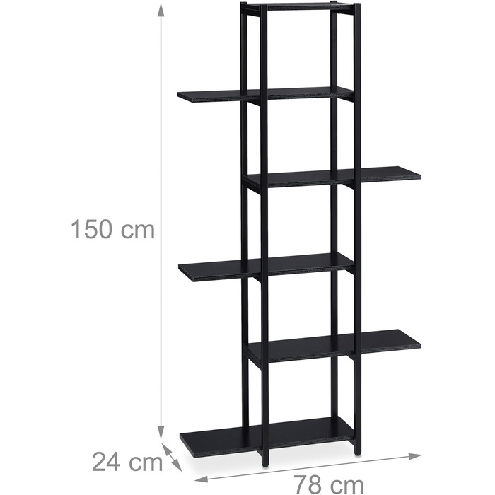 Полиця для рослин Relaxdays, 6 полиць, 150x78x24 см, сталь і МДФ, внутрішня, чорна