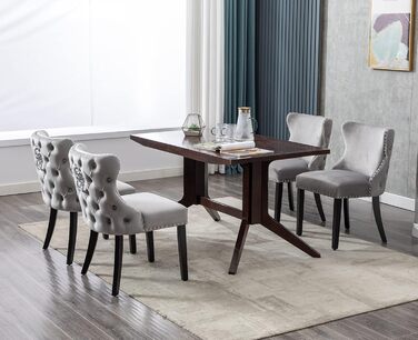 Крісла для їдальні з велюру, комплект 4 шт. - зручні кухонні крісла для вітальні, без підлокітники, на дерев'яних ніжках (Сірий-4)