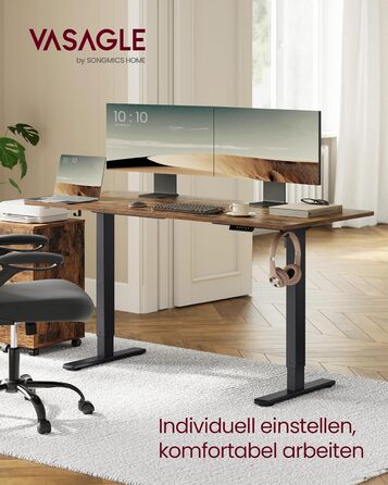 Електричний регульований стіл VASAGLE, сталеве каркас, без стільниці, з 2 гачками, пам'ять 3 положень, чорний (LSD021B01V2)