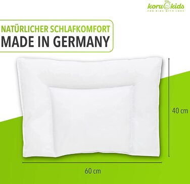 Дитяча подушка Koru Kids® 40x60 см – 100% бавовна, Oeko-Tex, Made in Germany, наповнювач 100г (суміш пуху та поліестеру)
