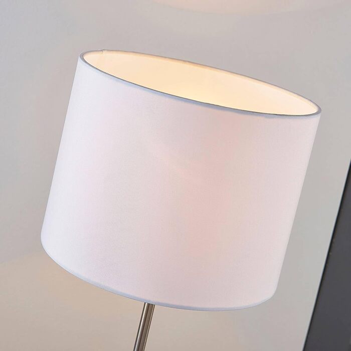 Настільна лампа Lindby з абажуром з тканини, біла. Ідеально для спальні, цоколь E27, 60W.