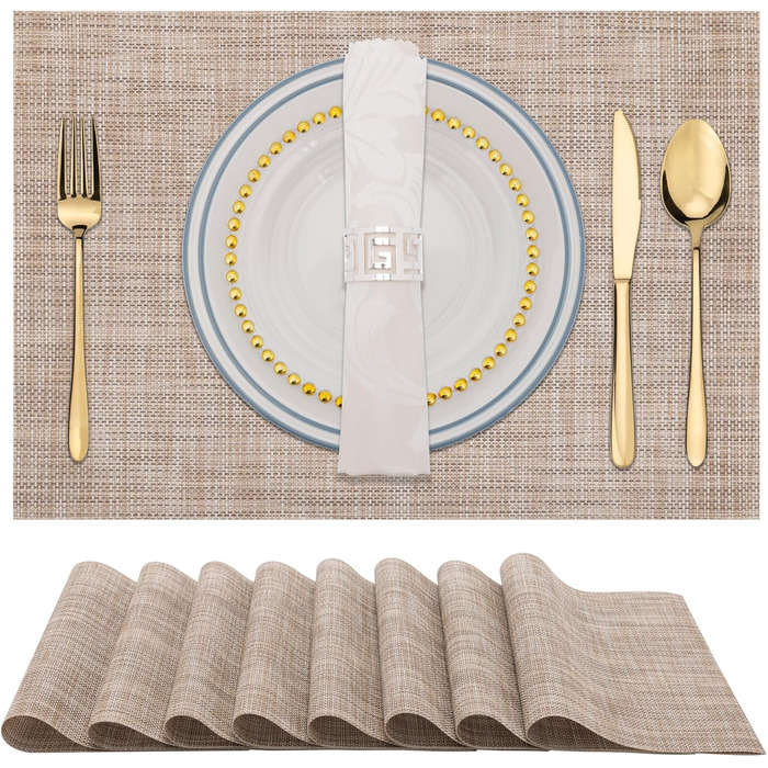 Набір підставок під тарілки Winknowl, 8 шт., плетіння, вініл, ізоляція, для обіднього столу, миються, зносостійкі, ПВХ, карамель