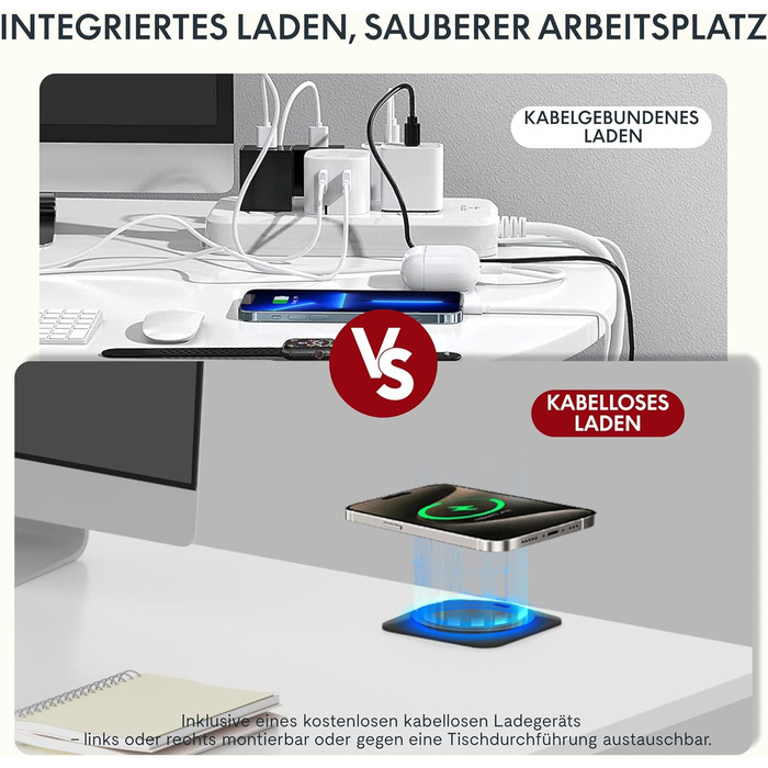 Регульований стіл Sanodesk з бездротовою зарядкою та подвійним мотором, компактний 110x54 см. Стабільний електричний стіл для стояння та сидіння (110 x 54 см, білий)