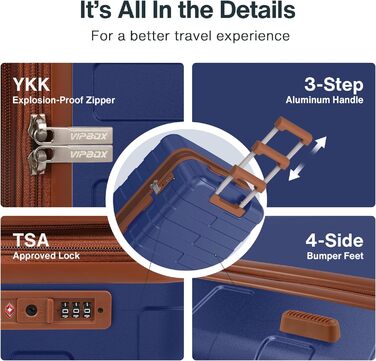 Набір дорожніх валіз Hartschale з полікарбонату (3 шт), розширюваний тролей з колесами та TSA замком, класичний синій