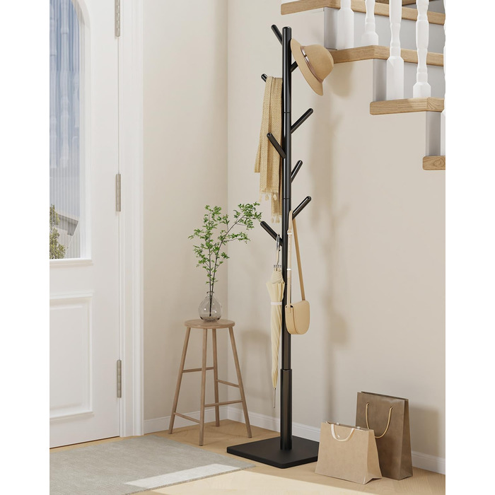 Дерев'яна вішалка для одягу Yawinhe, 180 см, 8 гачків, 3 рівня висоти, чорна