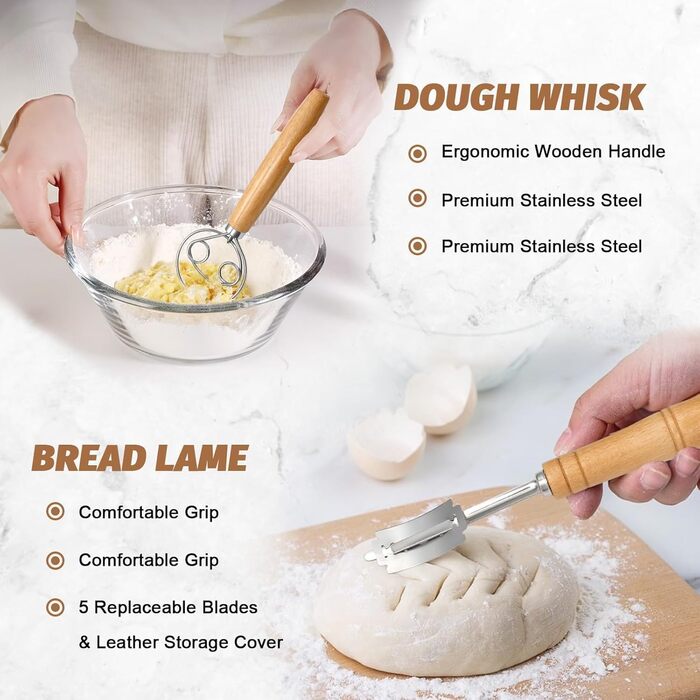 Набір для випічки хліба Brot: 2 корзини (23см круглі, 25см овальні), тейгшкребок, мішалка, тканинний вкладиш & лам, 100% ротанг