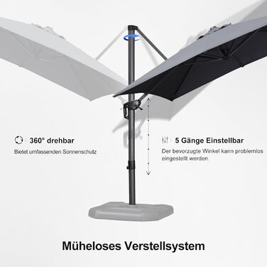 Парасолька від сонця PURPLE LEAF 250x250 см, велика підвісна парасолька-ампел з рукою-коханцем, поворотом на 360° та хрест-підставкою для тераси та балкона, сіра