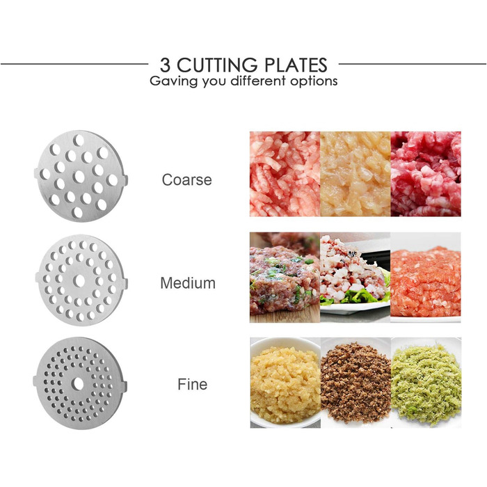 Електрична м'ясоподрібнювач з нержавіючої сталі, 2000W, з набором дисків та насадок для ковбас, чорний