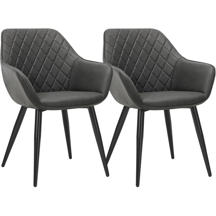 Крісла для їдальні WOLTU, 2 шт. в наборі, для кухні та вітальні, з м'якими сидіннями та підлокітниками, зелені, метал, штучна шкіра BH153gn-2