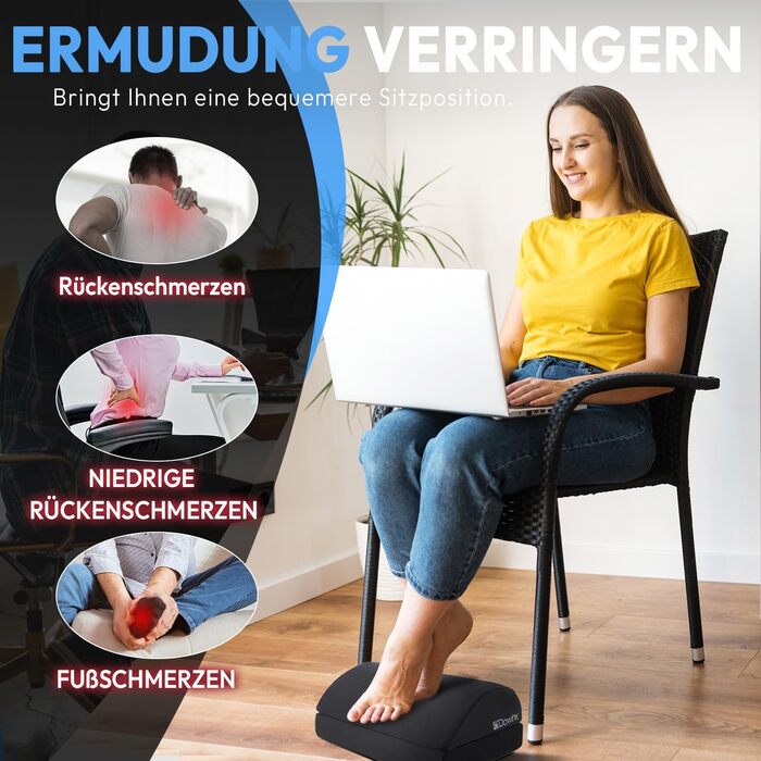 Підставка для ніг під стіл Dowinx, регульована по висоті, знімний чохол, зручна підставка для офісу, авто, дому (2 рівня, тверда, чорна)