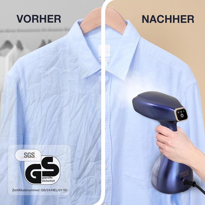 LEBENLANG Пароочищувач для одягу - 1500W, 300ml, з рукавичкою та насадками | Професійний пароочищувач для одягу | Пароочищувач, парогенератор, спрей, блакитний