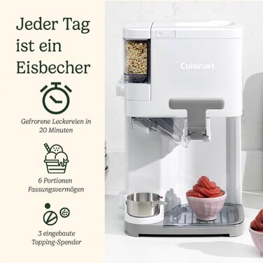 Морозивниця Cuisinart ICE48U для м'якого морозива, джелато, сорбету, безмолочного морозива та замороженого йогурту з автоматичним диспенсером топінгів, 1,42 л, 6 порцій, швидке приготування за 20 хвилин, легке очищення