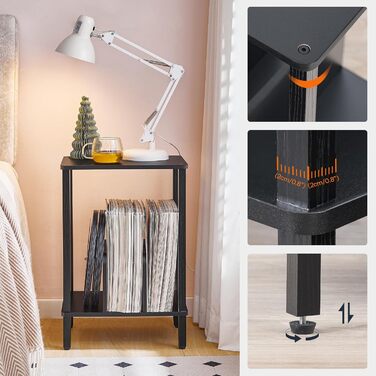 HOOBRO Стійка для програвача, полиця для платівок, приліжкова тумбочка, полиця для платівок з перегородками, органайзер для платівок, до 100 альбомів, для вітальні, чорний EBK05RS01