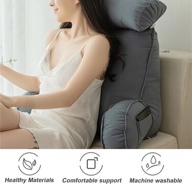 HAOYUES Лежанка для читання в ліжко та диван з підлокітниками та знімною подушкою для шиї. Подушка для читання, підтримка спини, ідеально для читання, роботи та ігор. Розмір: 75×40×55 см