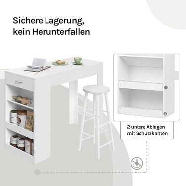 Столик-бар WOLTU з шухлядою та полицями для вина, 90x50x120 см, білий