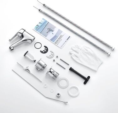 Змішувач для ванної кімнати Auralum з витяжною штангою, однорідний змішувач для раковини з комплектом зливу, хром. Змішувач для раковини, змішувач для ванної кімнати, одноручний змішувач, змішувач для раковини для ванної кімнати