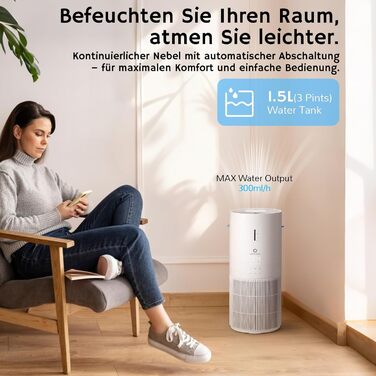 Повітряочищувач та зволожувач Airthereal AEH300: 2-в-1 для приміщень до 125 м², 3-ступенева фільтрація, індикатор якості повітря, нічний режим, автоматичне зволоження