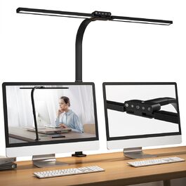 LED лампа для столу Hapfish з кріпленням, 24W, подвійний світлодіодний настільний світильник, широке та яскраве освітлення, 5 режимів кольору та 5 рівнів регулювання яскравості, денне світло, регульована лампа для офісу, дому, дітей, з шийним механізмом