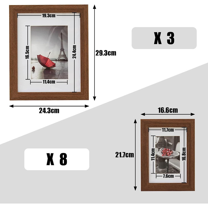 Набір рамок для фотографій Muzilife колажі 11 шт. з паспарту фоторамки сучасна домашня сімейна фотостіна 8 шт. 17x12 см 3 шт. 19x24 см (коричневий)